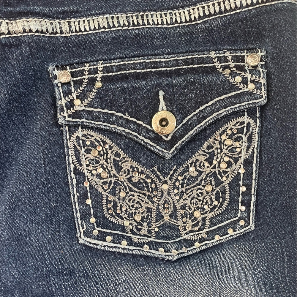 Revolt Vintage Embroidered Butterfly Beaded  Blue Jean Bootcut Size 10 Y2K - Picture 7 of 8